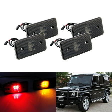 73 Front Side Marker Lens iJDMTOY (4) Smoked Lens Front & Rear LED Side Marker Lights SET For 2002-2014 Mercedes W463 G-Class G500 G550 G55 G63 AMG (Front: Amber, Rear: Red) ()
