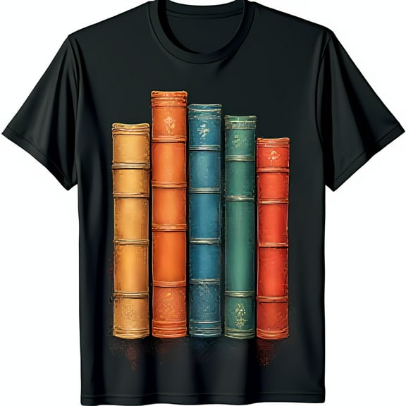 Vintage Bookshelf Design Black T-Shirt for Bibliophiles Unique Literary