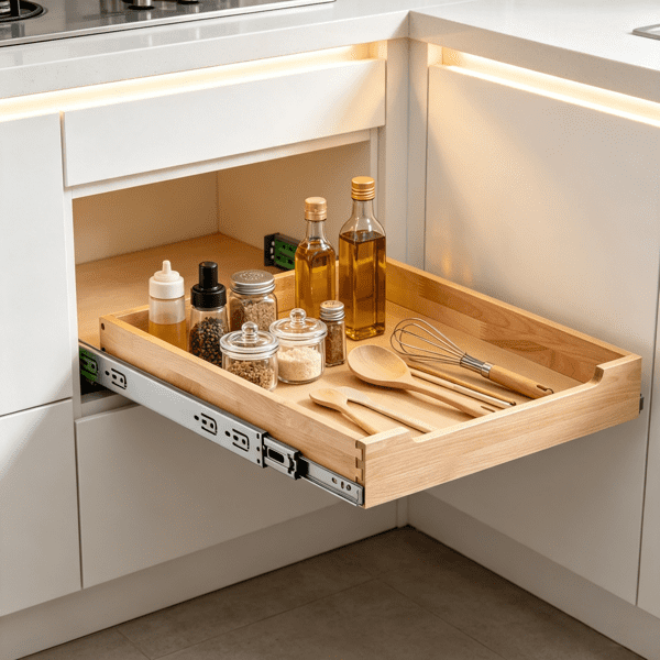 Pull Out Cabinet Organizer, Soft Close Sliding Wood Shelf, Heavy-Duty Slide Out Drawer for Kitchen, Pantry & Bathroom, 17"W x 21"D