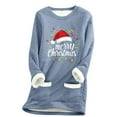 thumbnail image 1 of LMKIHUSA Chandails en Molleton pour Femmes, Imprimé de Noël, Col Rond, Chandail à Enfiler, Mode Décontractée, Hiver Chaud 2025, Tenue d'Intérieur avec Poches, Bleu, m, 1 of 3
