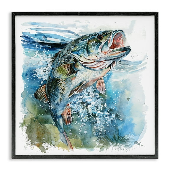 Stupell Industries Water Splashing Fish Animals Painting Black Framed Art Print Wall Art, 12 x 12