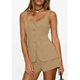 thumbnail image 4 of PRETTYGARDEN Womens 2 Piece Matching Sets Fashion Button Down Suit Vest Tops Shorts Set Spring Business Casual Outfits, 4 of 10