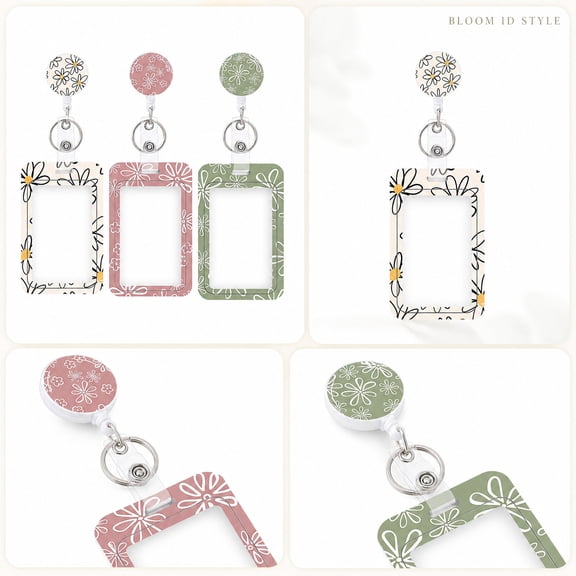 Sliding Id Badge Holder with Lanyard 4.5 X 2.5 Inch Hard Plastic Daisy Print Id Badge Holders Sliding for Work School Office 1 Pack