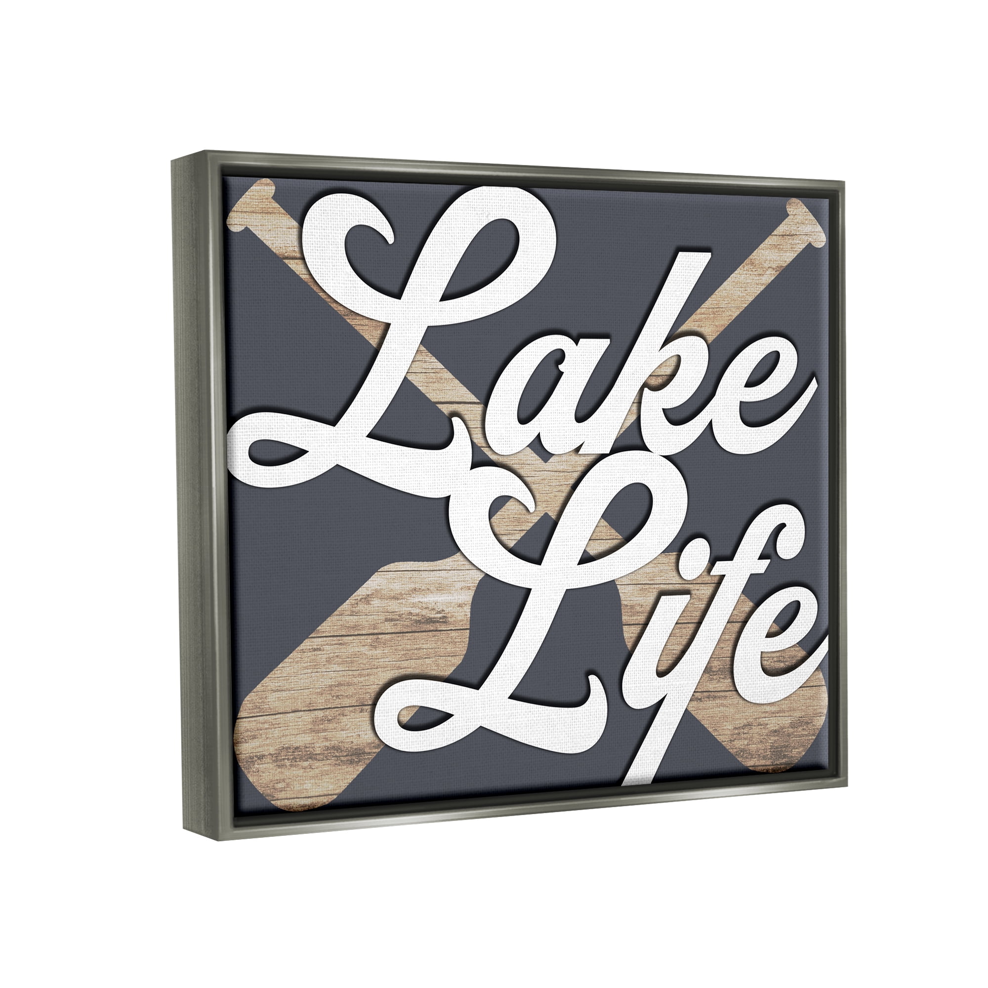 Stupell Lake Life Crossed Boating Oars Landscape Painting Gray Floater Framed Art Print Wall Art