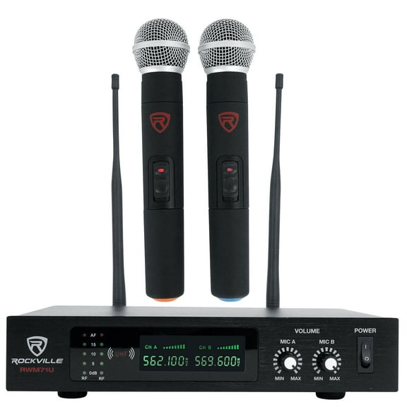 Rockville RWM71U Dual UHF Handheld Wireless Microphone System w/ Metal Receiver