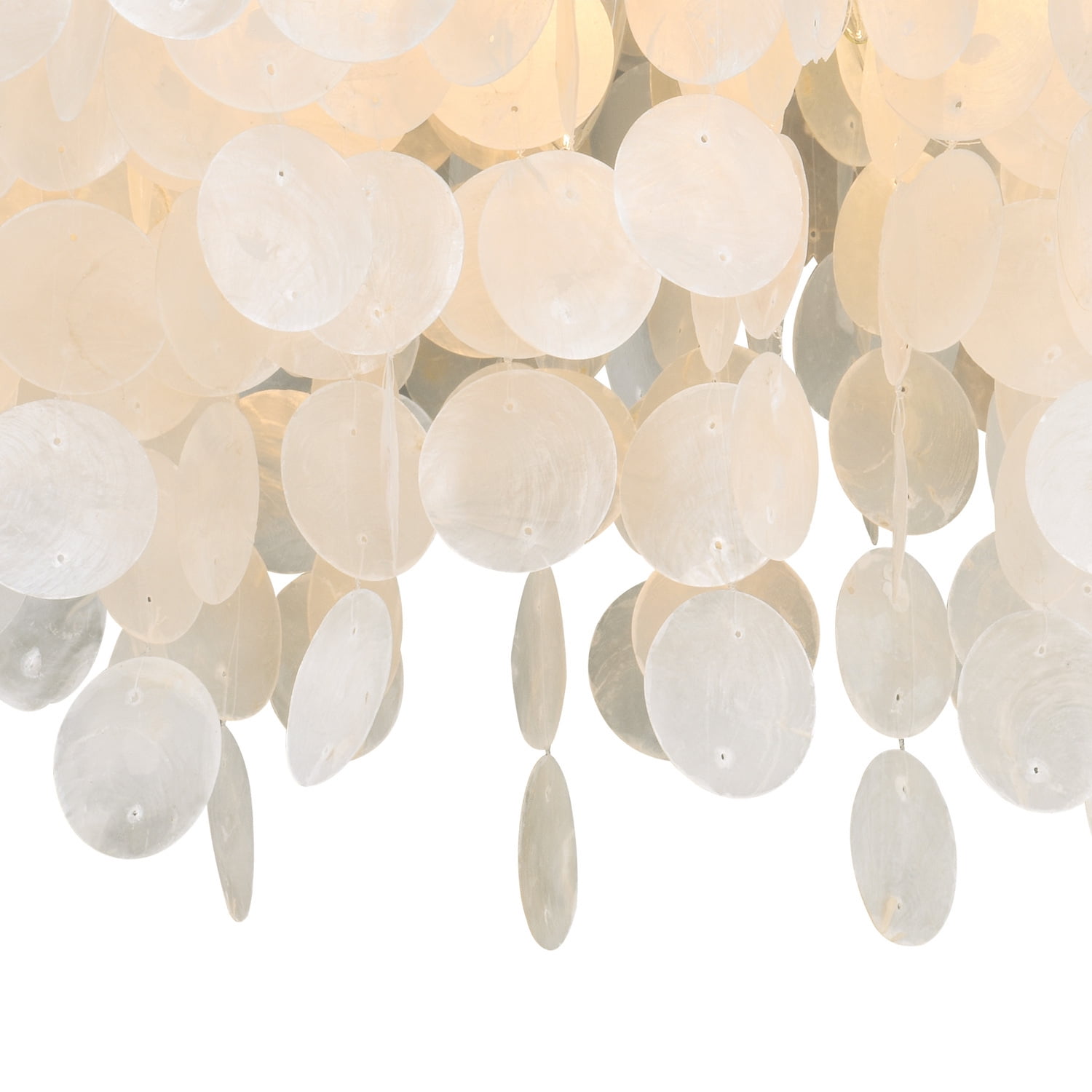 Homestock Modern Muse 24-In W Satin Nickel Capiz Shell Coastal Flush Mount Ceiling Light Fixture