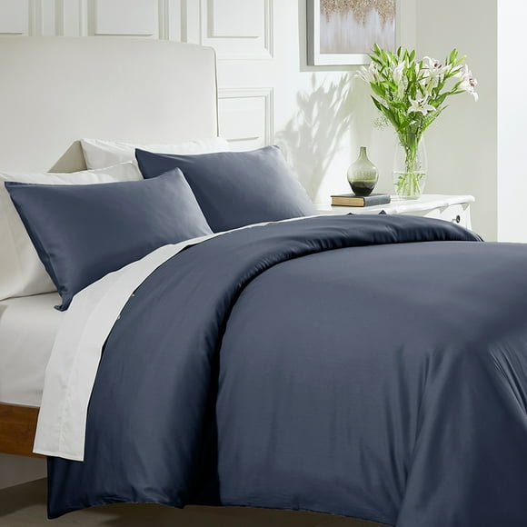 California Design Den Housse de Couette - 400 Fils 100 % Coton, Ensemble de Literie 3 Pcs en Satin, Housse de Couette Douce et Luxueuse et Deux Cache-Oreillers, avec Fermeture à Boutons et Attaches d'Angle