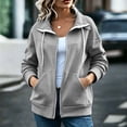 thumbnail image 3 of HappyYEE Women’s Lapel Zip Jacket - Drawstring Long Sleeve Coat Tops with Pockets - Loose Fall Daily Casual Outerwear, 3 of 9