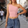 thumbnail image 2 of MEZZALL Women Fashion Casual Sleeveless One Shoulder Solid Color Form Fitting See Through Off The Shoulder Tank Tops Summer Comfort Female Camisole, 2 of 5