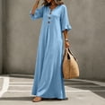 thumbnail image 5 of Dvprdro Womens Casual Flowy V Neck 3/4 Sleeve Ruffle Hem Maxi Dress Button Front Solid A Line Beach Vacation Long Dress, 5 of 10