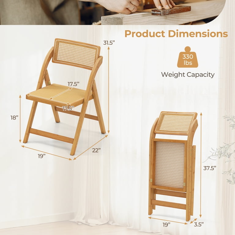 Gymax Rattan Cane Folding Chairs Set of 2 w/ Rotatable Backrests