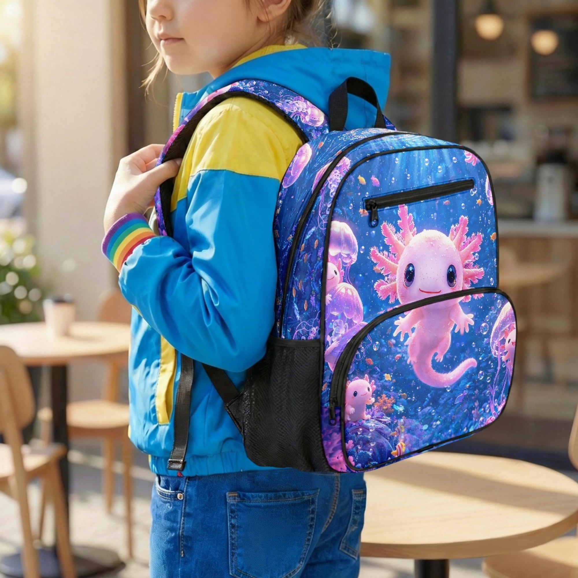 Chririnla Axolotl Underwater Theme Toddler Backpack for Boys, Polyester Fabric Lightweight Preschool Toddler Backpack for Travel Kindergarten