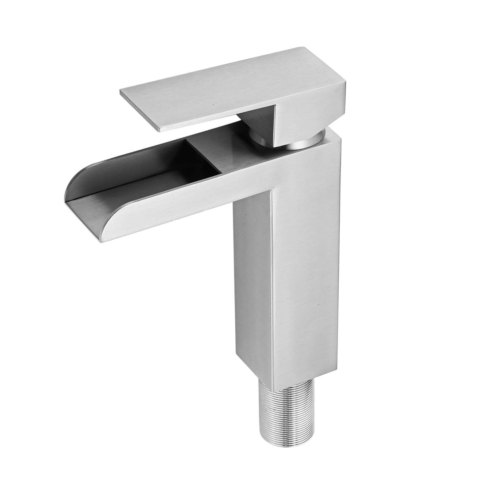 MAYEERTY Brushed Nickel Waterfall Single Handle Bathroom Faucet with Deck Plate & Pop-Up Drain, Brushed Nickel