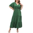 thumbnail image 1 of MAWCLOS Robe Longue pour Femme à Manches Courtes, Robe d'Été, Grande Taille, Maxi, Décontractée, Vacances, Col en V, Vert, 2TG, 1 of 8