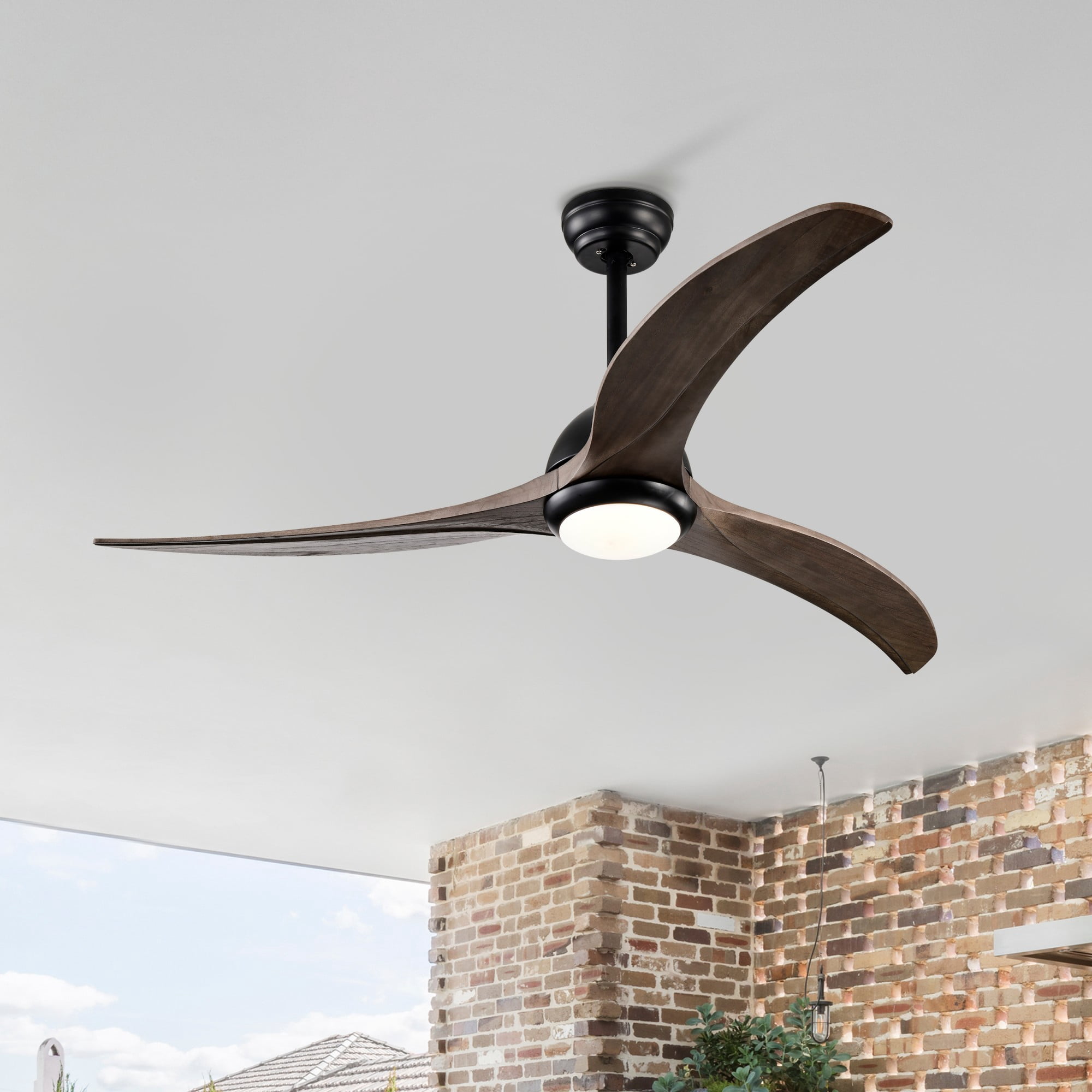 BOFANG 52 inch Modern Wood Blade Ceiling Fan with LED Light - Remote Control, Reversible for All Seasons,Matte Black