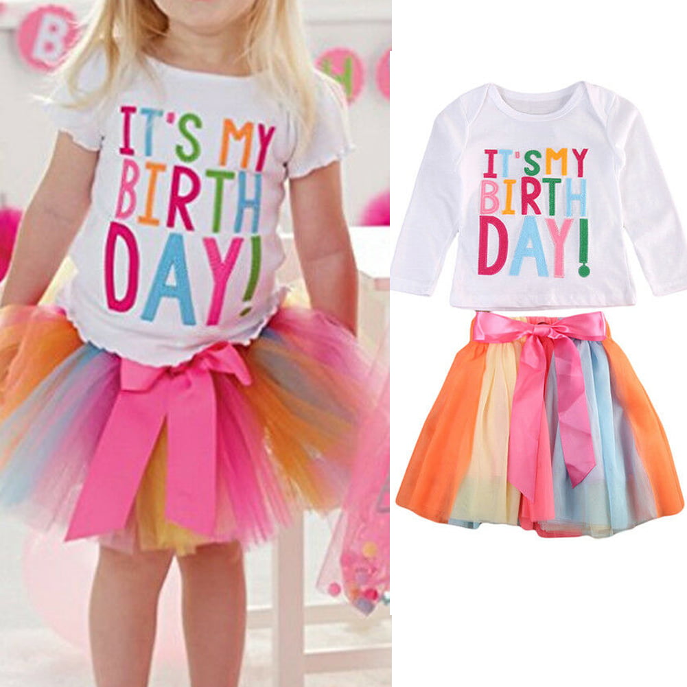 Baby Girl Kid Ruffled Sleeve Striped T-Shirt+Tulle Tutu Bow Skirt Set Outfits Clothes 2pcs 