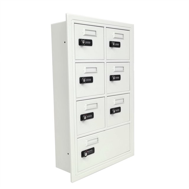 FixtureDisplays® 15.8 X 5 X 24.6" Recess Wall Mount Cell Phone Storage Locker, 7 Doors, Resettable Combination Locks 19045-07ARC