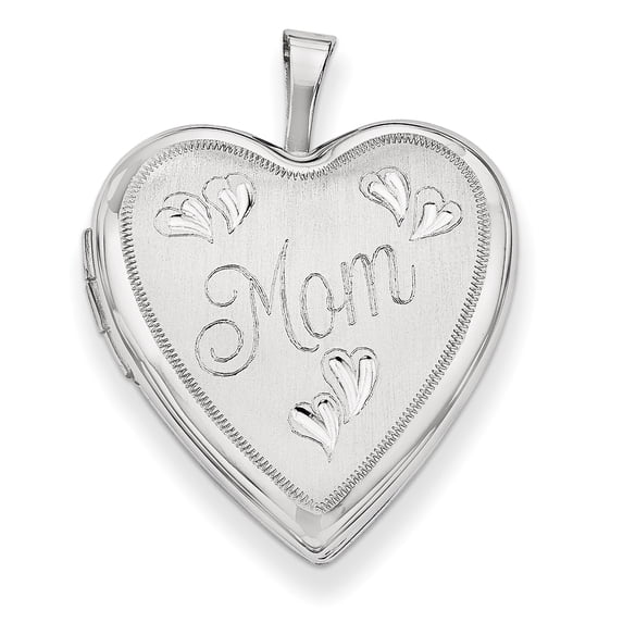 14k White Gold 20mm MOM w/Hearts Heart Locket Charm Pendant