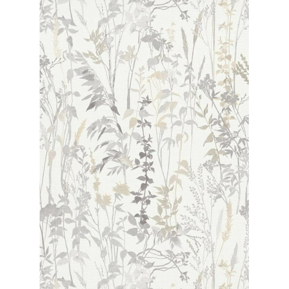 Concord Wallcoverings Textured Wallpaper Floral Flowers Leaves, White Gray, 21 In x 33 Ft (56 sq. ft),1025814