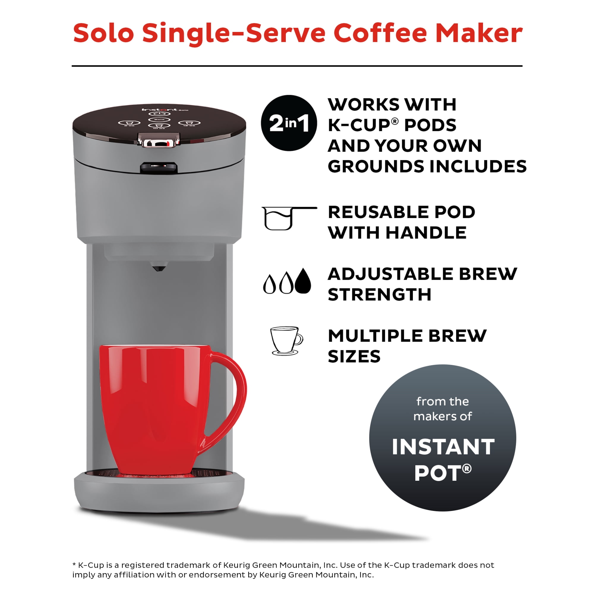 Instant Pot Coffee Solo Single Serve Coffee Maker - Uses Pods or