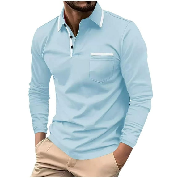AnuYalue Men's Long Sleeve Shirts Casual Lapel Golf Shirts Classic Fit Button Up Pullover Fall Winter Solid Color Tops