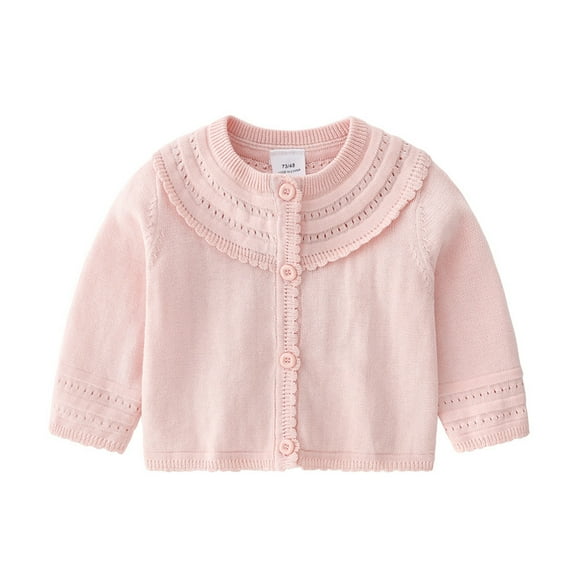 Liyamei Nouveau-Né Bébé Filles Chandail en Coton Tricoté Automne Manches Longues Tops Cardigan Vêtements Rose 6-12 Mois