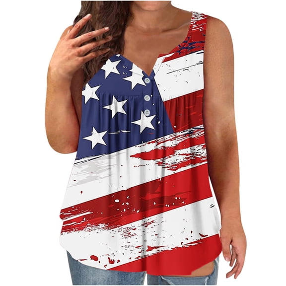 Aboser Womens USA Flag Tunic Tank Tops Loose Fit Sleeveless Patriotic Shirts America Stars and Stripes Graphic Tunics Dressy Casual Square Neck Shirt Blouse