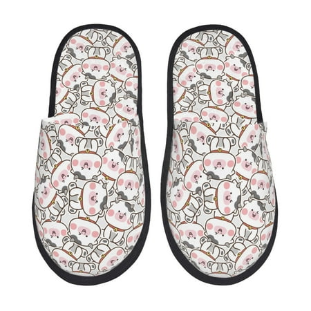 

Qekee Cartoon Cow print Slippers for Women and Men Fluffy Cute Cozy House Slipper Funny Furry Bedroom Slippers for Women Indoor -Medium