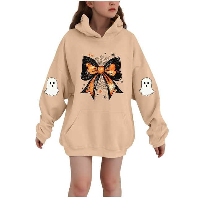 Chemise d'Halloween pour Enfants Impression Hiver Longue Velours Décontractée Confortable Chandail à Capuchon
