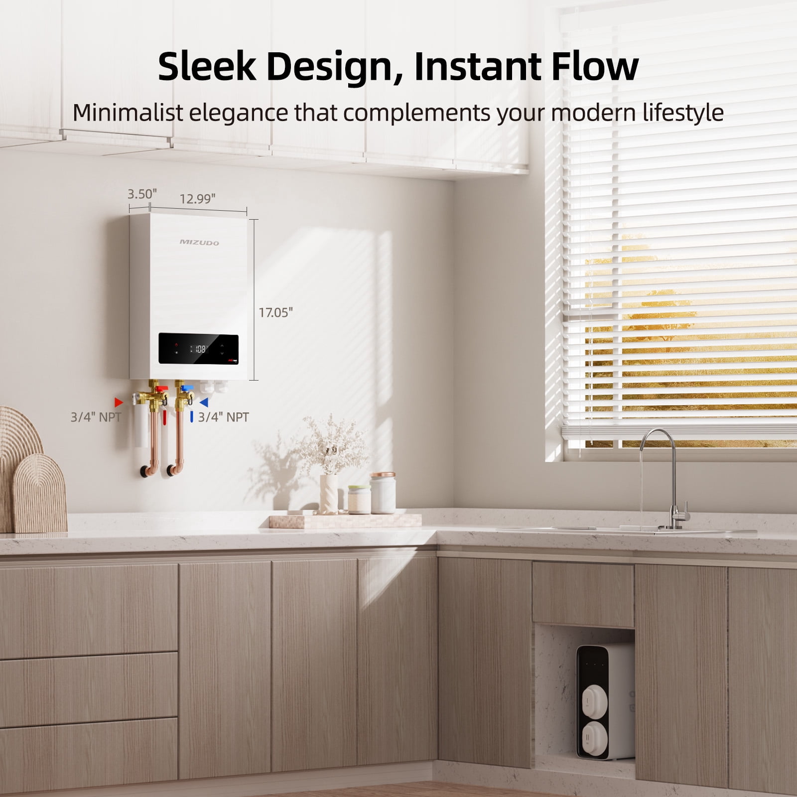 Mizudo EQUIK Classic 27 kW 4.4 GPM 240-Volt Touch Screen Residential Electric Tankless Water Heater