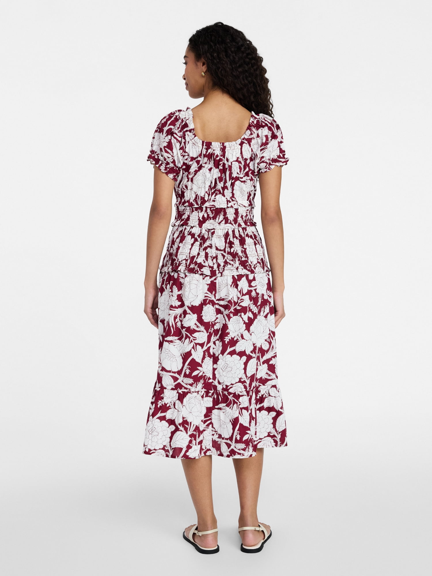 Time and Tru Women's Smocked Cotton Peasant Dress with Short Sleeves, Sizes XS-XXXL