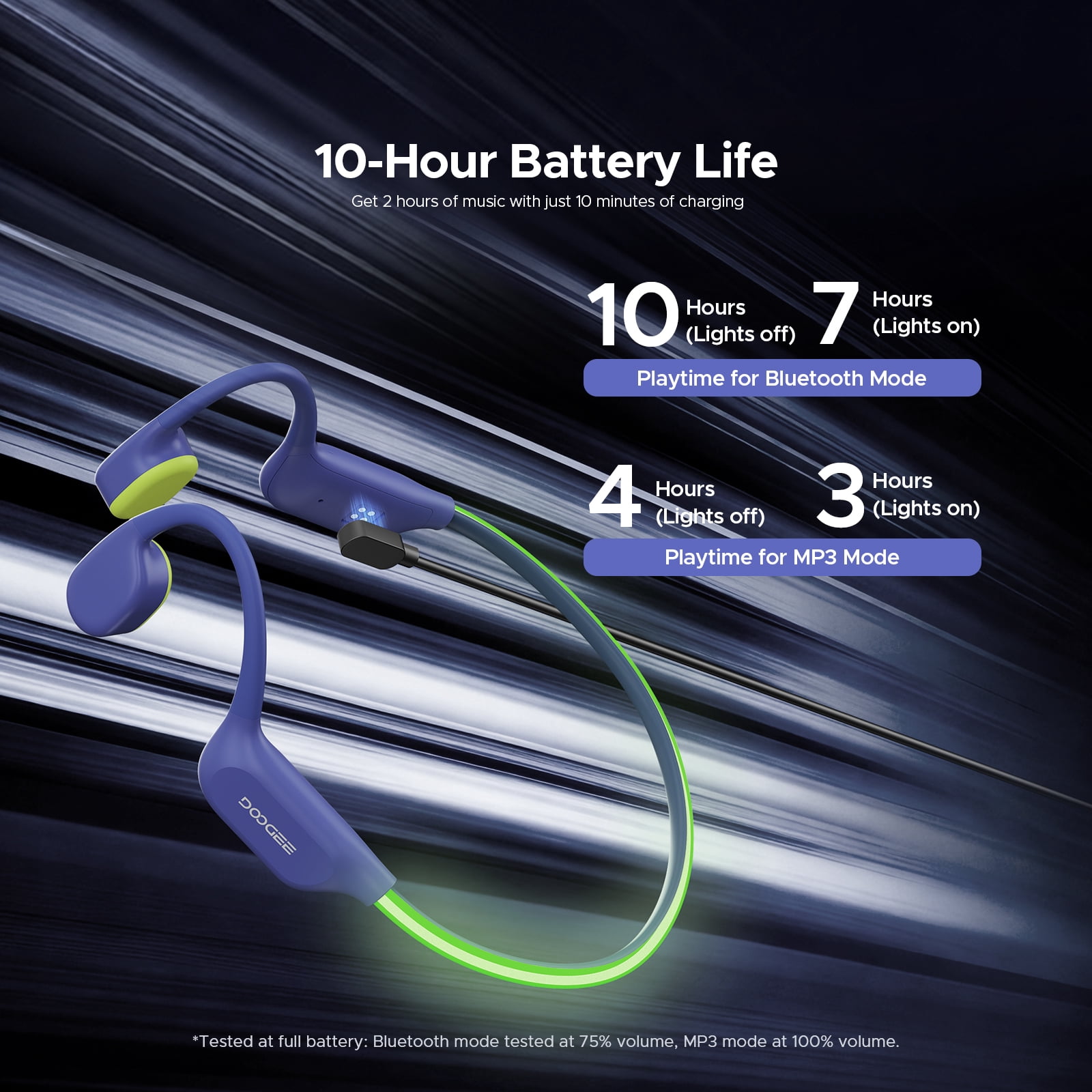 DOOGEE Bone Conduction Swimming Headphones, IP68 Waterproof Open Ear Headphones with 32GB MP3 Player, Bluetooth Audio and LED Safety Light