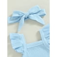 thumbnail image 4 of Newborn Baby Girl Summer Clothes Shorts Set Sleeveless Knit Romper Bodysuit Ruffled Shorts Headband 3Pcs Boho Outfit, 4 of 7