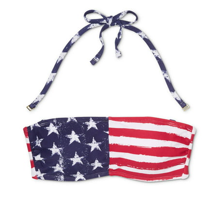 Xhilaration Women Strapless Bandeau American Flag Bikini (Best Swimsuit For Muffin Top)