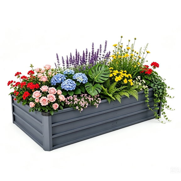 6x3x1ft Large Galvanized Steel Raised Garden Bed,Rectangular Planter Box for Outdoor Plants, Garden Planters & Raised Beds for Backyard Ground Gardens Growing Vegetables, Flowers, Grey