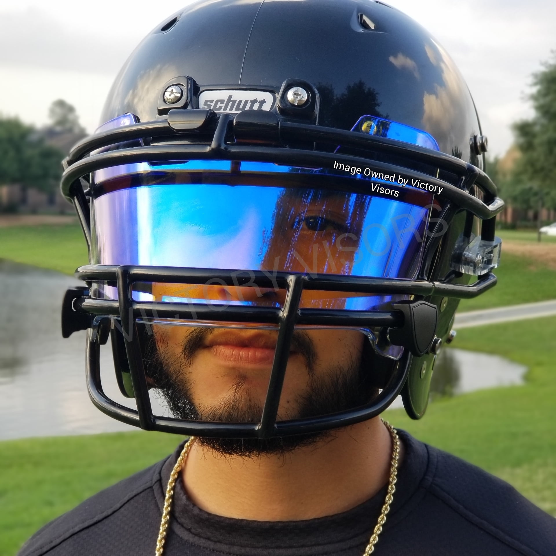 Football Helmet Visor With Clips Eye Shield Gold  Brand New ! 
