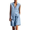 thumbnail image 2 of Mifsaly Summer Short Sets for Women Sleeveless Button Up Shirts and Loose Shorts with Pockets Lightweight Textured Casual Travel Vacation Matching Lounge Outfits Light Blue,M, 2 of 7