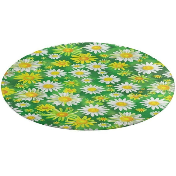 Floral Colorful Flower Soft Bedroom Round Area Rug, Washable Cute Nursery Circle Throw Mat, Non-Slip Contemporary Small Low Pile Floor Carpet for Dorm Bedside