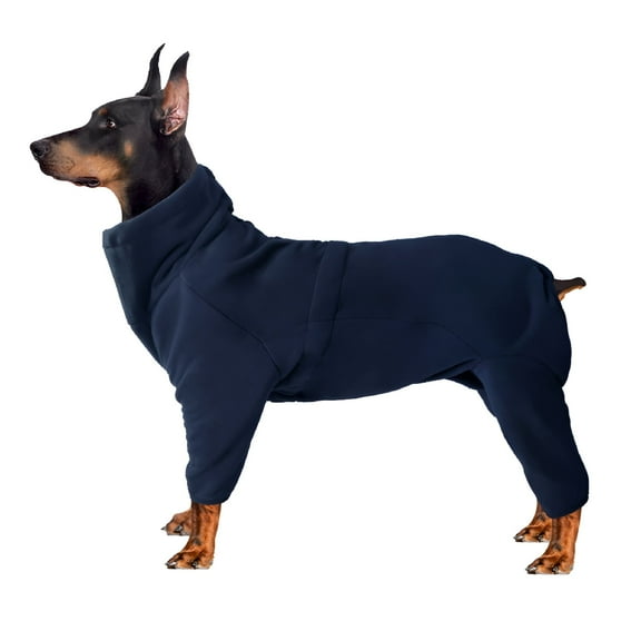 TELOLY Dogs Winter Coat, Soft Fleece Pullover Pajamas, Pet Windproof Warm Cold Weather Jacket Vest Cozy Onesie Jumpsuit Apparel Outfit Clothes for Small, Medium, Large Dogs Travel Sleep Dark Blue XS