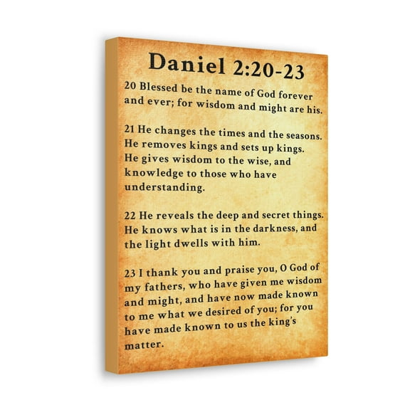 Daniel 2:20-23 Prayer of Praise Gold Bible Verse Canvas – Christian Wall Art, Ready to Hang