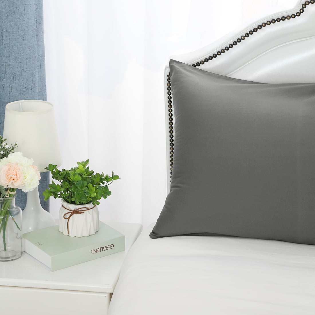 Unique Bargains Pillowcases 2-Piece Egyptian Cotton Pillow Cover Dark Gray Standard