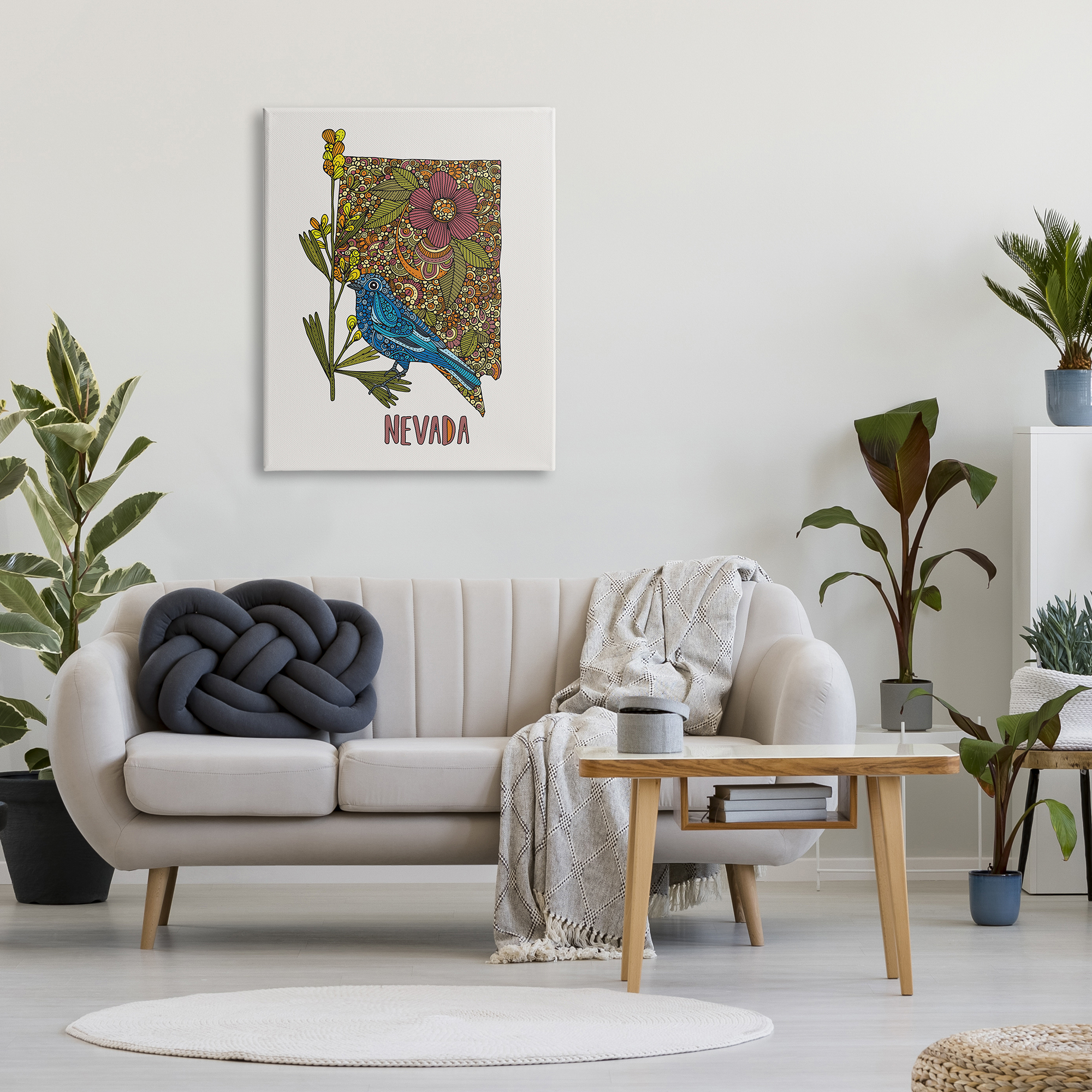 Stupell Industries Nevada Bluebird State Flower Intricate Botanical Pattern Graphic Art Gallery Wrapped Canvas Print Wall Art, Design by Valentina Harper