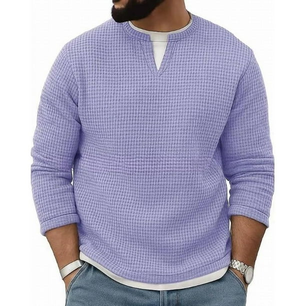 pstuiky Sudadera con capucha y cuello abierto para hombre, manga larga, dos piezas falsas, parte superior en contraste, jersey holgado, camiseta de manga larga y cuello redondo para hombre.