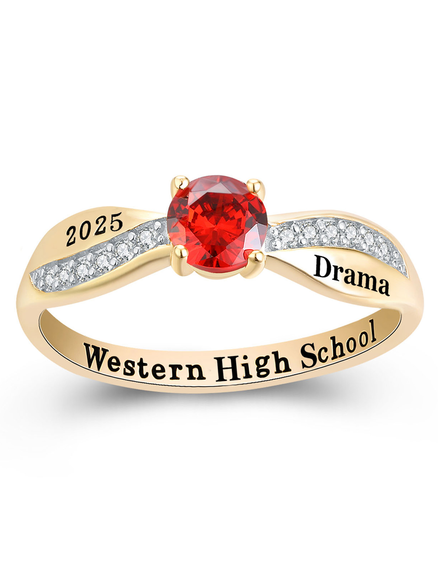 Mementos USA Custom Class Rings Sterling Silver for Women High School and College-Gold-Dainty