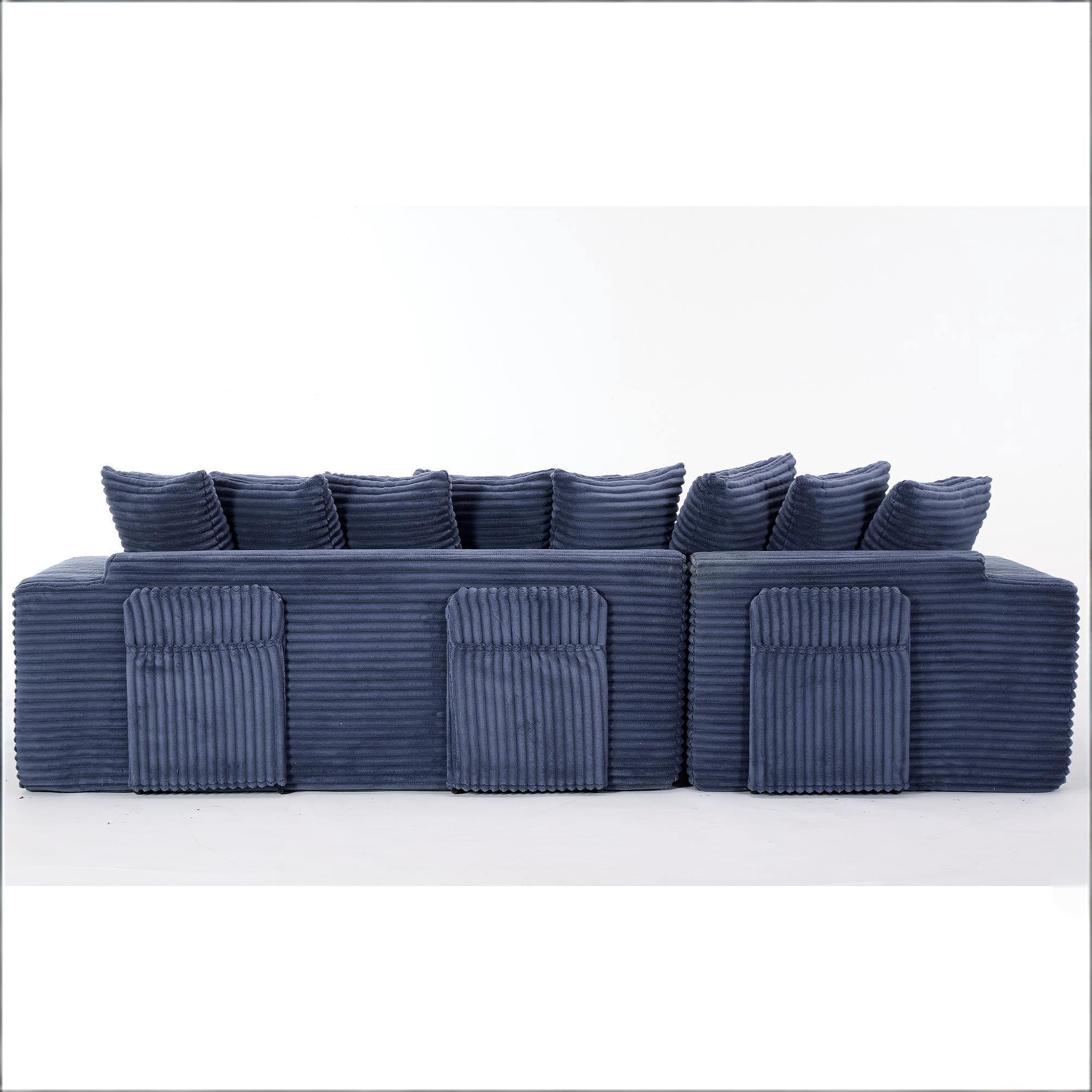 Howcool Modern L-Shaped Sectional Sleeper Sofa Oversized Cloud Couch 3-in-1 Convertible Floor Bed Corduroy with 8 Pillows
