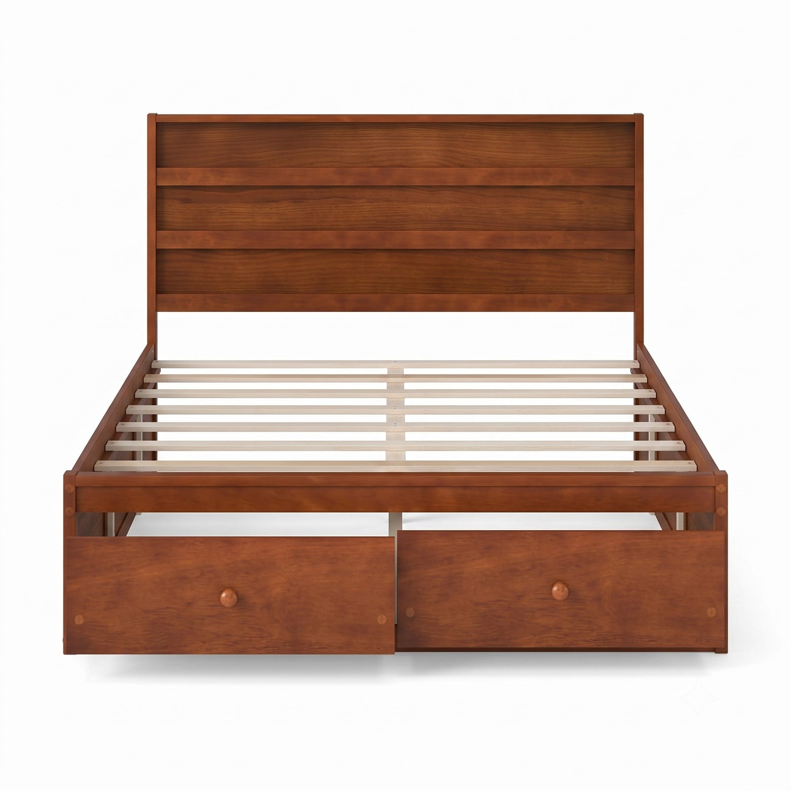 Furnibear Full Size Bed Frame with Storage, Wooden Platform Bed with Plank Headboard and 2 Storage Drawers, Walnut