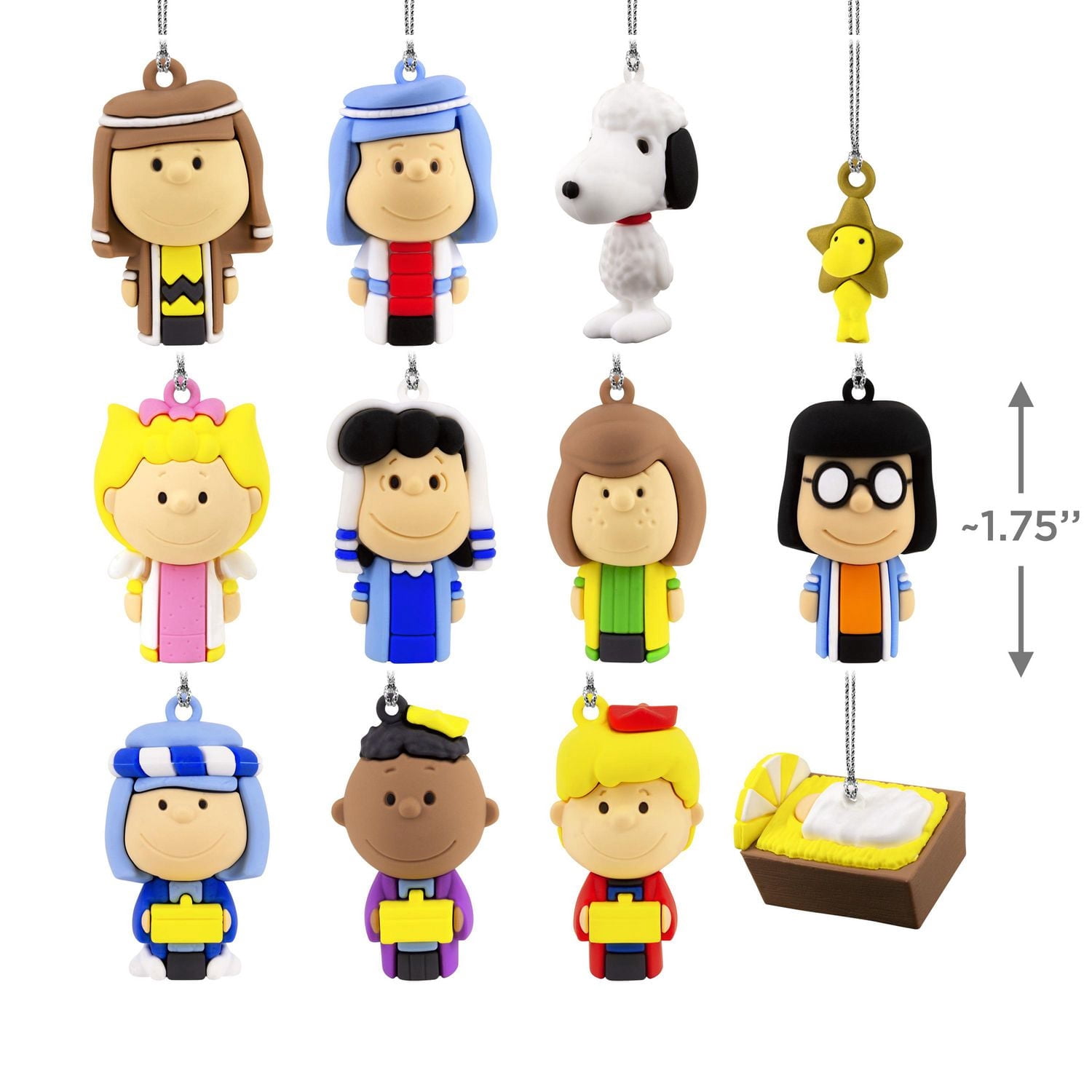 Ensemble de 12 mini décorations de Noël – Hallmark – Thème de la Nativité Peanuts – Calendrier de compte à rebours