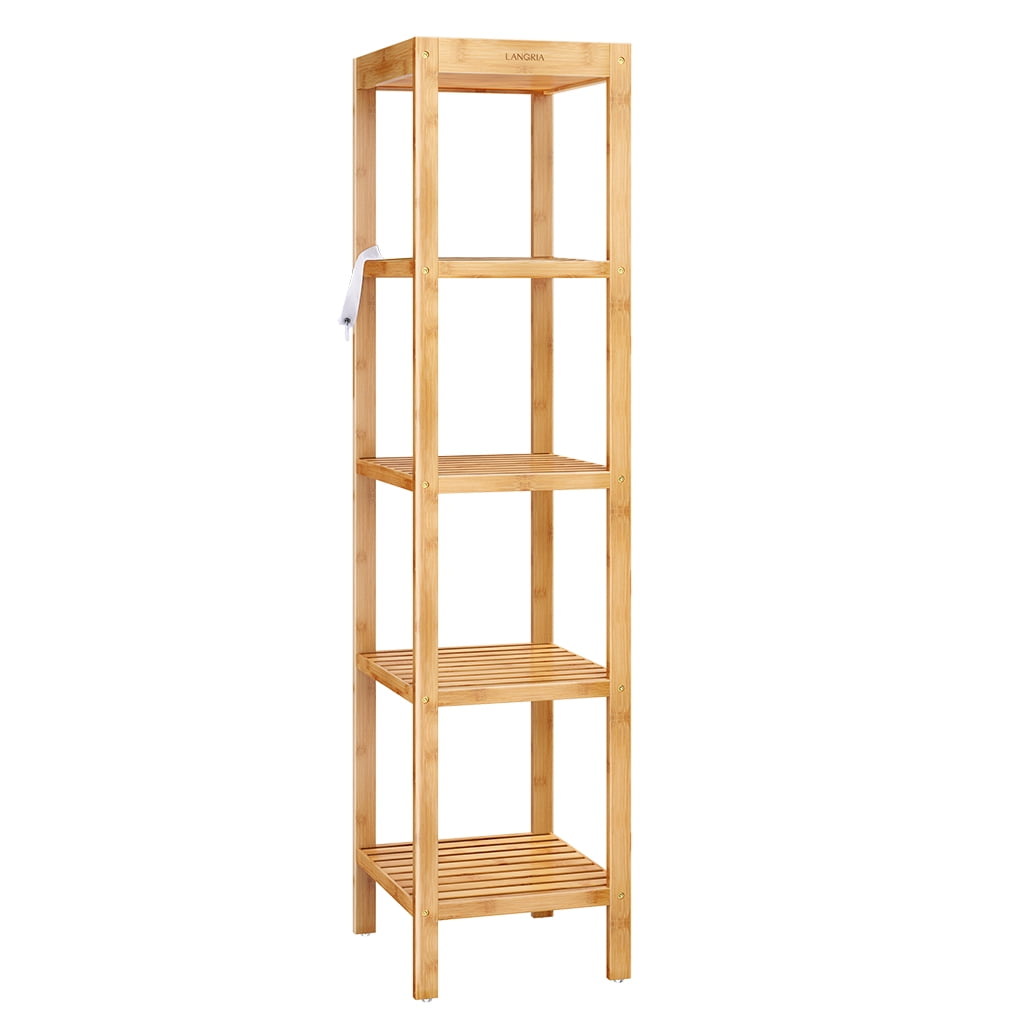 LANGRIA Storage Shelving Unit, Bamboo Shelf 5Tier Multifunction