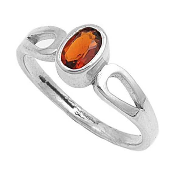 Oval Simulated Garnet Bezel Ring .925 Sterling Silver Band Red Cubic Zirconia Jewelry Female Size 5