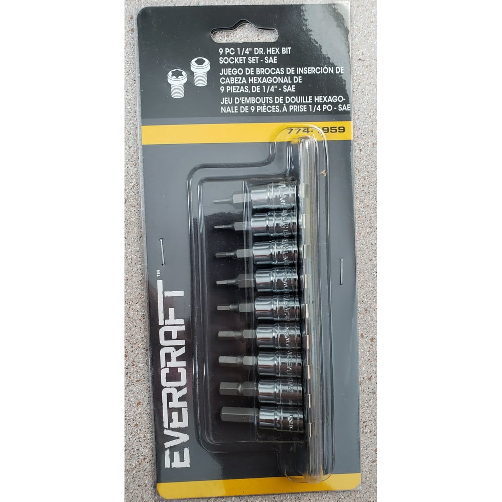 Evercraft 7741959 9pc 1/4" Drive Hex Bit Socket Set SAE